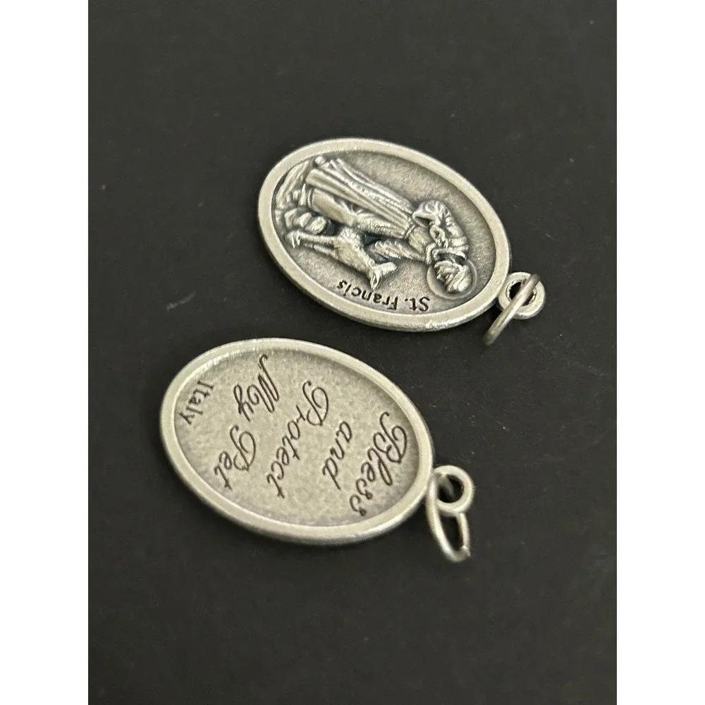 Pet Medal Silver St. Francis Bless and Protect My Pet Patron Saint Italy X 2